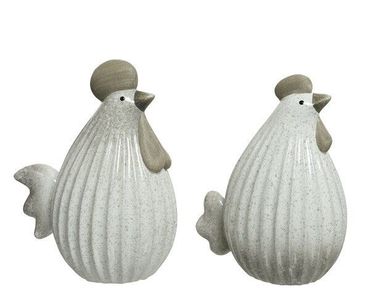 Huhn Hühner Hahn Ostern Frühjahr Dekoration Terrakotta grau Höhe 18,5 cm 2er Set