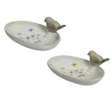 Vogelfutterstelle Vogeltränke Terrakotta H.9,5 cm blau gelb Stückpreis