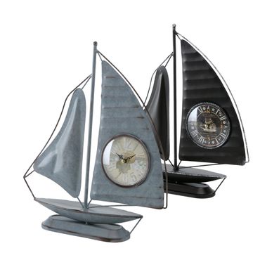 Tischuhr Segelboot analog graublau/schwarz H 40 cm Stückpreis
