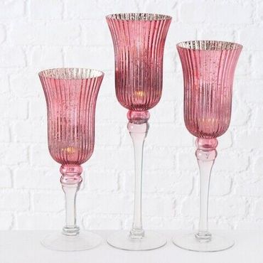 Windlicht Manou Glas lackiert pink glanz H 30-40 cm 3er Set