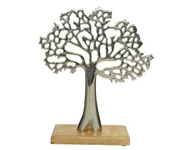 Baum Lebensbaum Dekoaufsteller Holz/Aluminium silber H 27 cm