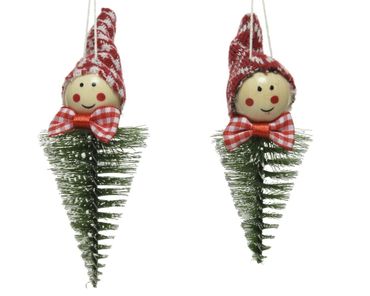 Christbaumschmuck Wichtel Kunststoff 3,5x3,5x12 cm rot weiß 2 Stück