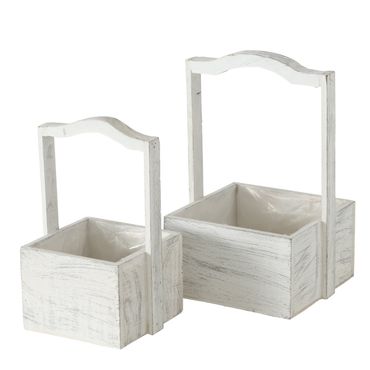 Pflanztopf Stina Holz Pappel weiß Shabby Look H.23/28 cm 2er Set