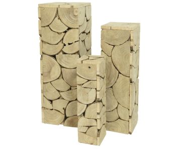 Säule Beistelltische Holz Zweige natur Geschenk H 80 cm 3-er Set