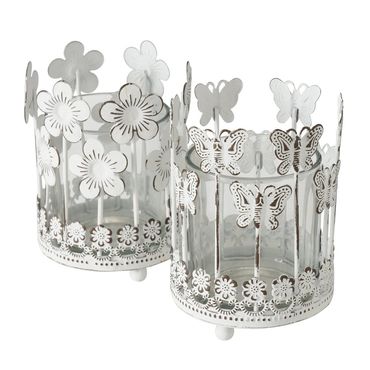 Windlicht Pipita Eisen Glas weiß H 12cm