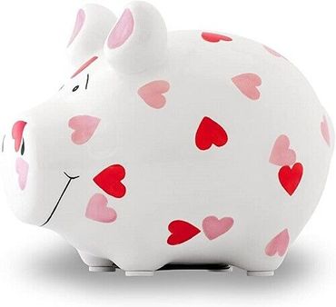 KCG Sparschwein Herzchen-Schwein Keramik Weiß/Rosa 12,5x9x9cm