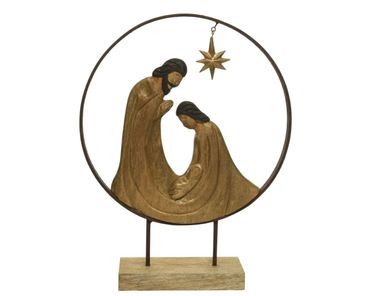 Krippe Aufsteller Figur Mango Holz Dekoration Weihnachten 49 cm