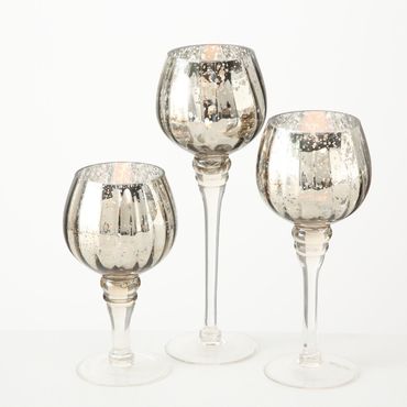 Windlicht Minou lackiert champagner glaenzend H 20-30 cm 3er Set Deko Glas