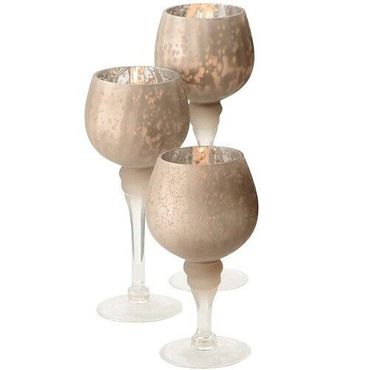 Windlicht Minou lackiert champagner matt H 20-30 cm 3er Set Deko Glas