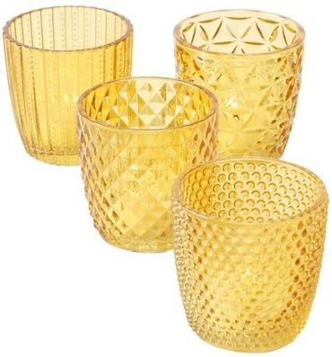 Windlicht Teelichthalter Marilu Glas lackiert gelb Höhe 7,5 cm Ø 7,5 cm 4-teilig
