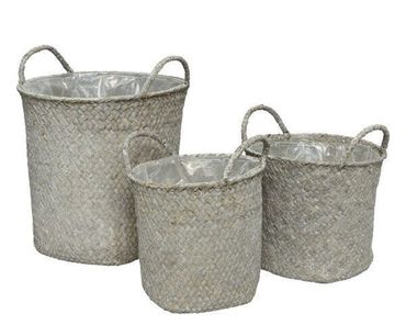 Korb  Dekokorb Dekoration rund  Seegras Höhe 21,5 cm 3er Set