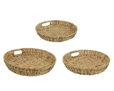 Tablett Serviertablett Dekotablett Tragehilfe Servierhilfe Servierhelfer  Griff Wasserhyazinthe natur rund Ø 45 cm 3er Set