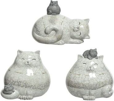 Terrakotta Katze mit Jungem Deko 3 Ausführungen Stückpreis