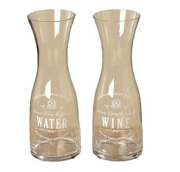 Karaffe Glas Wasserkaraffe Weinkaraffe Schriftzug H.28 cm 2er Set