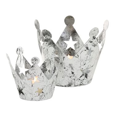 Teelichthalter Crown Krone silber 2 sortiert Metall Ø.16/23 cm 2er Set