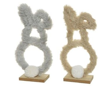 Hase Osterhase Dekofigur Kunstfell grau beige H 30,5cm - Stückpreis