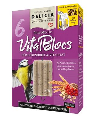 Delicia Pick-me-up Vital Bloc  mit Aufhänger Vogelfutter ganzjahres Futter 6 Stck