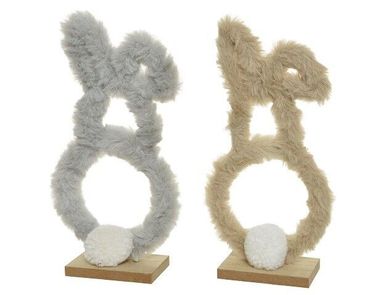 Hase Ostern Osterndeko Ostergeschenk Osterhase Dekofigur Frühling Kunstfell grau beige Höhe 22cm - Stückpreis