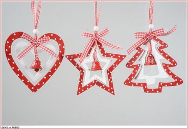 3er Set Holzstern-Baum-Herz Weihnachtsbaumhänger Set Baumschmuckset