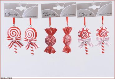 Christbaumschmuck Süßigkeiten Poly rot/weiß  H.7,5 cm 4er SET 