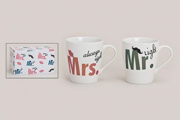 2 er Set Becher Mr. Right  Mrs. Always Right Porzellan Hochzeit Geschenk
