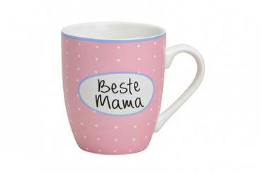 Becher Beste Mama Tasse aus Keramik rosa mit Punkte Muttertag 300 ml