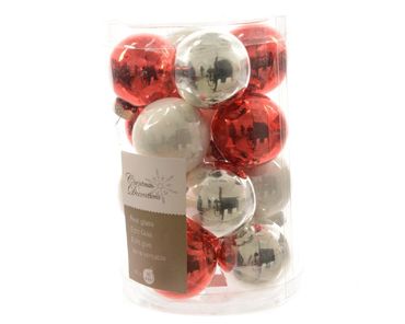 Christbaumkugeln Weihnachtskugeln Glas Ø 3,5 cm 16 Stück rot / weiß / silber