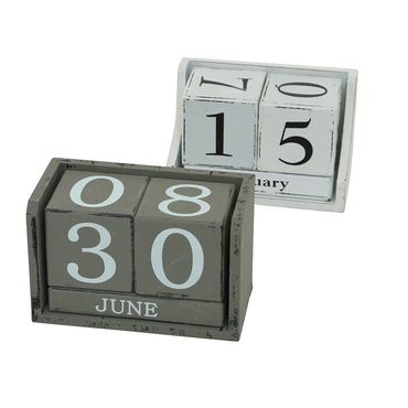 Dauerkalender Kalender Würfel Holz grau oder weiss im Retro Used Look Stückpreis