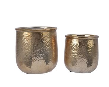 Blumentopf Pflanztopf Kräutertopf  Steingut gold Ø 12x12 cm 2er Set