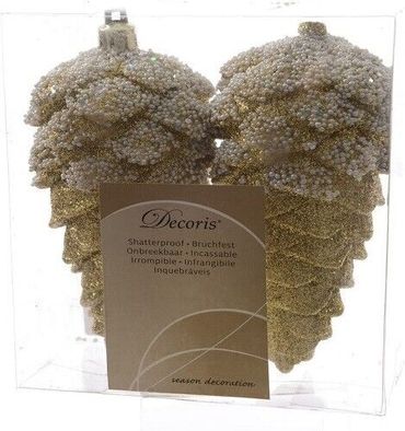 Christbaumschmuck Zapfen bruchfest Länge 14 cm 2 Stück hellgold