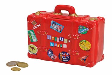 Spardose Urlaubskasse rot in Kofferform