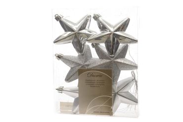 Christbaumschmuck Stern bruchfest 7,5x7,5x2 cm 6 Stück silber