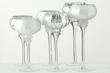 Windlicht Manou Glas lackiert silber matt/glänzend H 38-47 cm 3-teilig