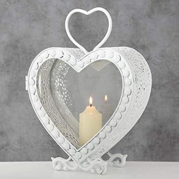 Laterne Herz weiß Windlicht zum Aufhängen Windlicht Metall Glasfenster Hochzeit H 35 cm