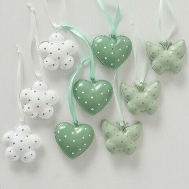 Dekohänger Schmetterling Herz Blume Eisen grün weiß L 5 cm 9 tlg.Set