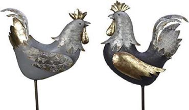 Deko Figur Metall Eisen Huhn Gartenstecker H 106 cm grau
