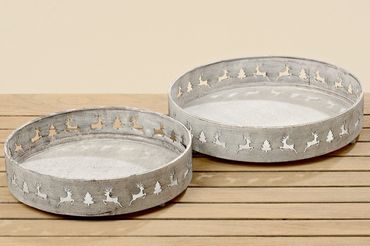 Dekotablett Waldi Ø 27/30 cm Metall beige 2er Set