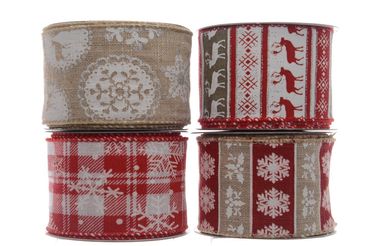 Band gedrahtet Tischband Tischdeko rot beige Weihnachtent 2er Set