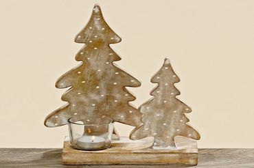 Windlicht Tanne Teelicht Holz Glas Tannenbaum H 30cm