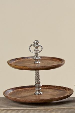 Etagere 2 Ebenen Metall Holz H 33cm natur 