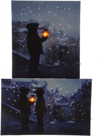 LED Kunstrahmen Junge+Laterne oder 2 Jungen Batteriebetrieben