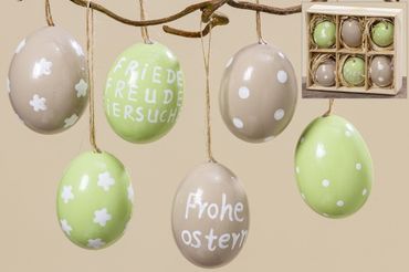 Ostereier Eier Ostern Hänger Ei in Box Eierset 6tlg