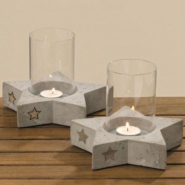 Windlicht Stern aus Beton und Glassäule Ø 18 cm Stückpreis