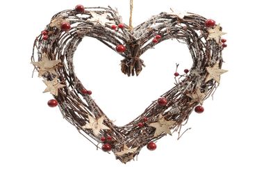 Braun Zweig Herz Kranz mit Birke Stars & Beeren, braun, 21cm