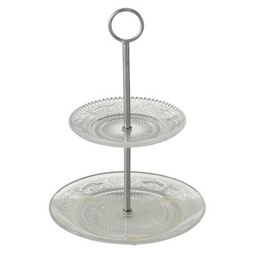 Etagere Relief 2 Ebenen Glas H 28cm Ø 20cm klar