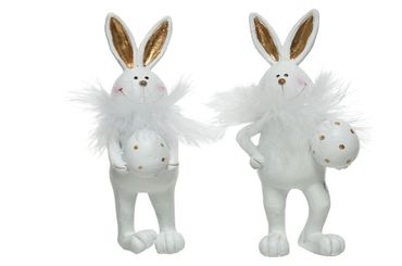 Osterhase Hase Deko mit Ei und Kunstfell 2 Ausführungen H 11 cm Stückpreis