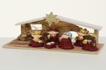 LED-Krippe 8 teilig L 30 cm rot Kunstharz 1 LED