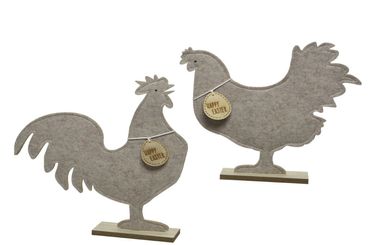Hahn Henne Huhn Filz stehend grau Ostern 2-teilig