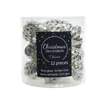 Christbaumschmuck Zapfen Glas Ø 2,5 cm Länge 6 cm 12 Stück silber