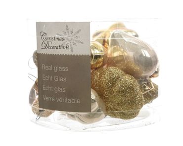 Christbaumkugeln Weihnachtskugeln Glas Blüten Sterne Herzen Zapfen 12 Stück gold